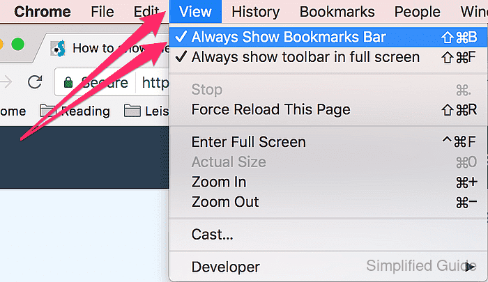 How to show the Bookmarks Bar in Google Chrome and Chromium