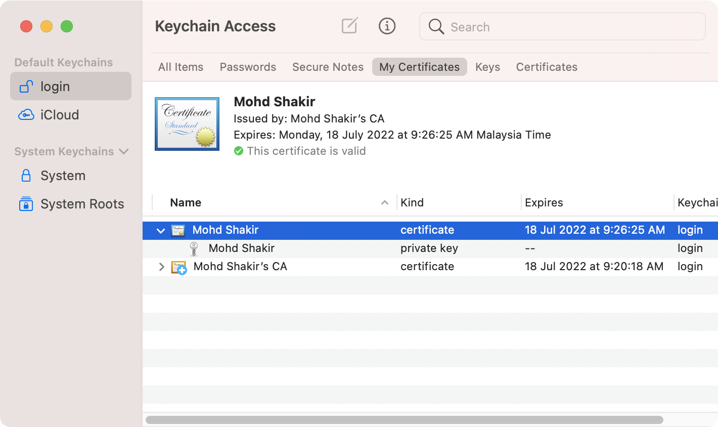 mac create self signed certificate
