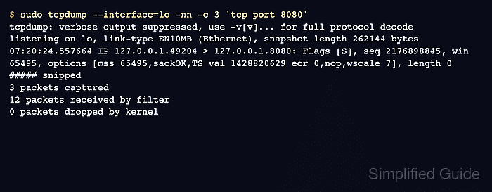 tcpdump showing numeric addresses and ports with name resolution disabled